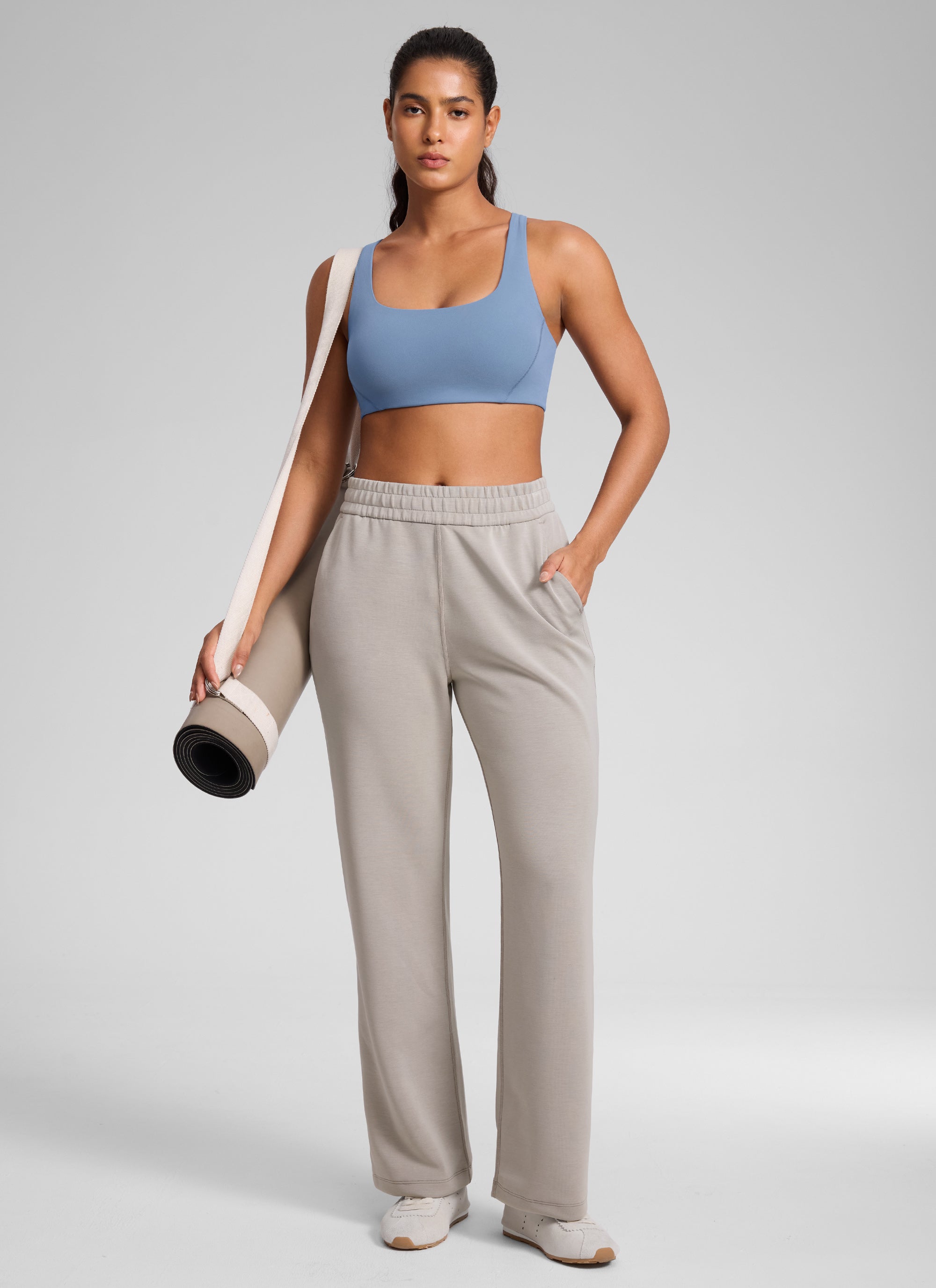 CRZ YOGA Pambabae Butterlift Dobleng Linya ng Square Neck Yoga Sports Bra na Hinugasan ng Denim