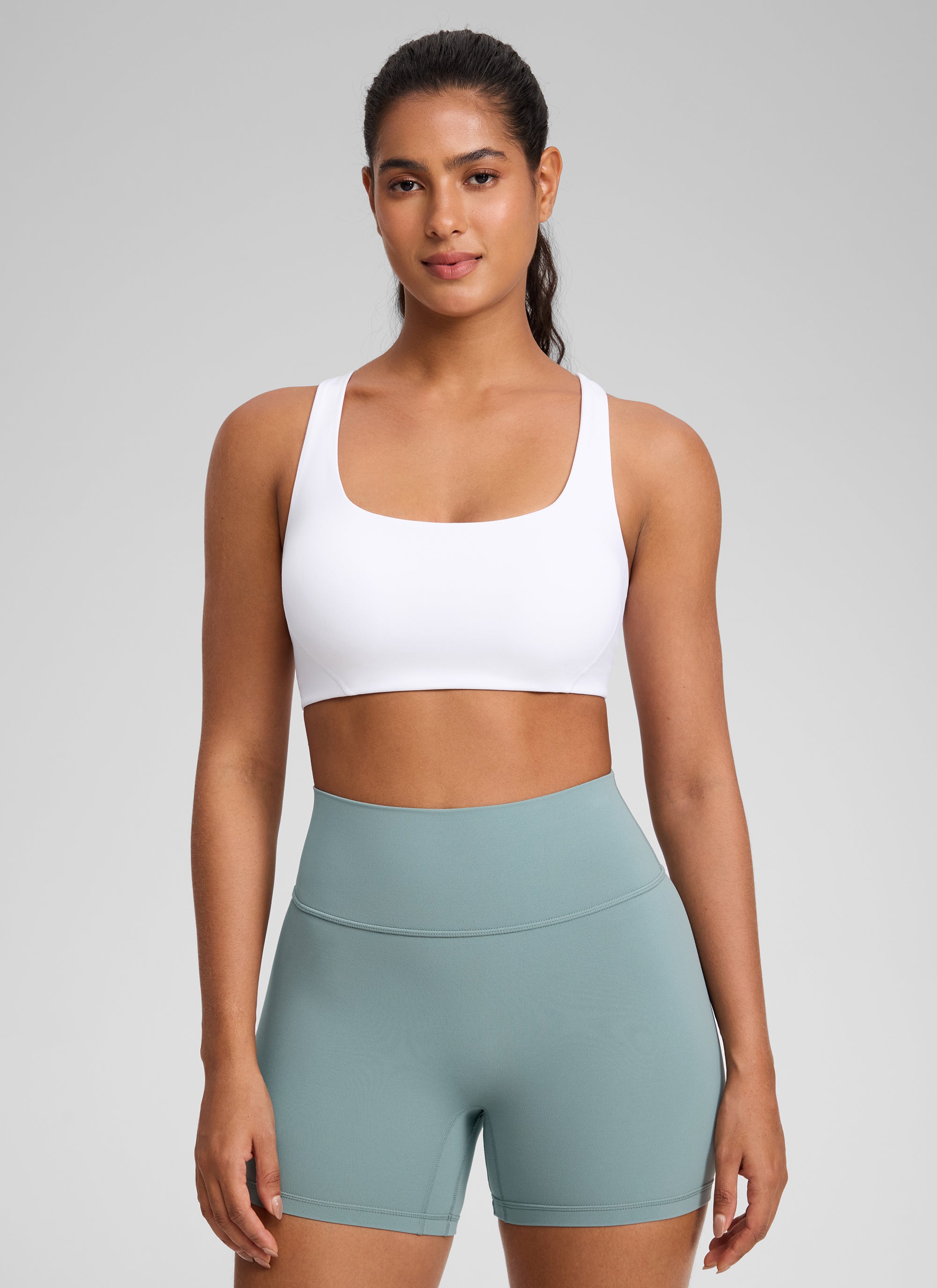 CRZ YOGA Pambabae Butterlift Dobleng Linya ng Square Neck Yoga Sports Bra na Puti