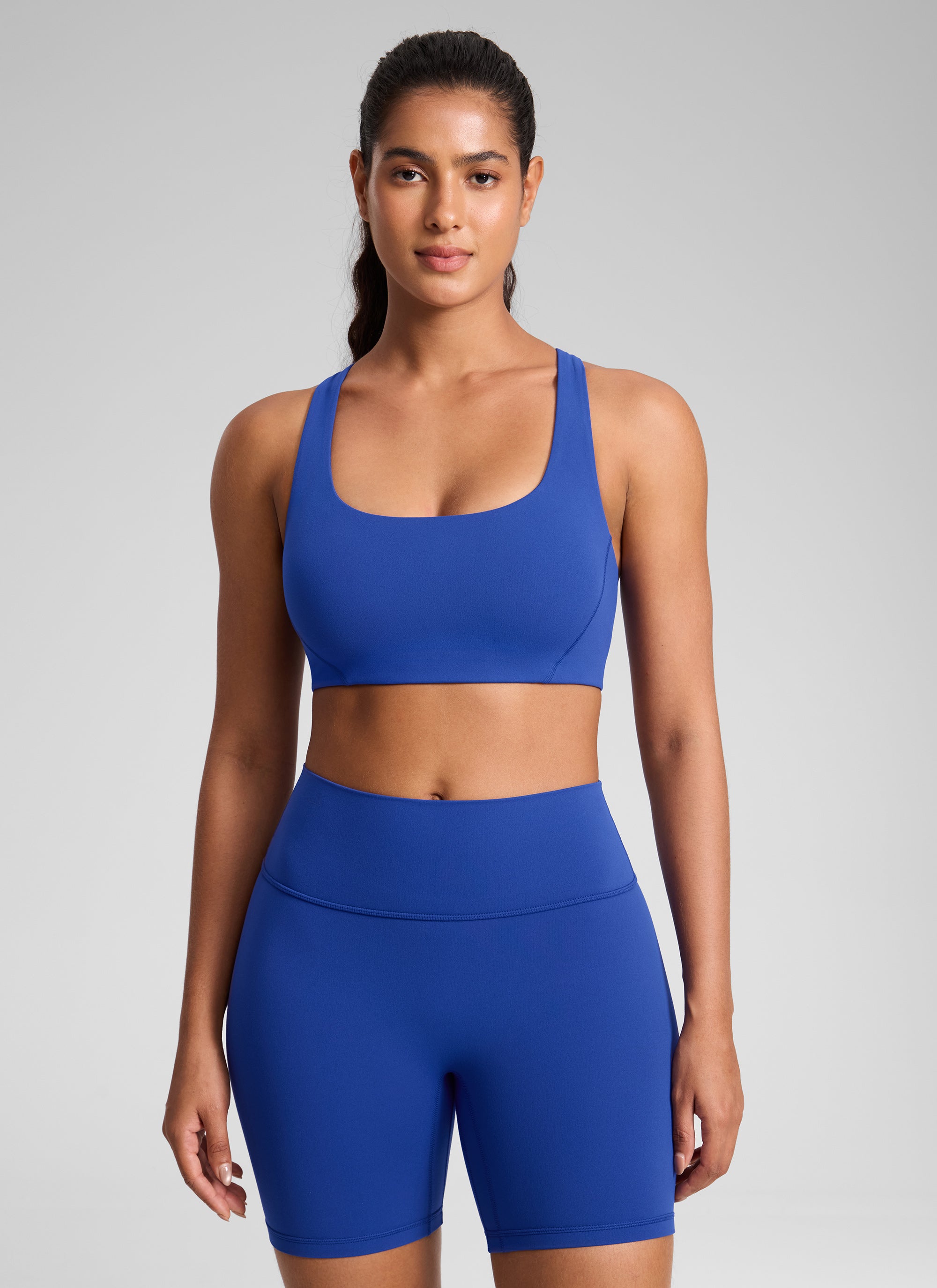 CRZ YOGA Pambabae Butterlift Dobleng Linya ng Square Neck Yoga Sports Bra na may Waves Blue