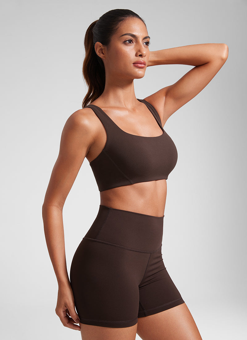 CRZ YOGA Pambabae Butterlift Dobleng Linya ng Square Neck Yoga Sports Bra Hot Fudge Brown