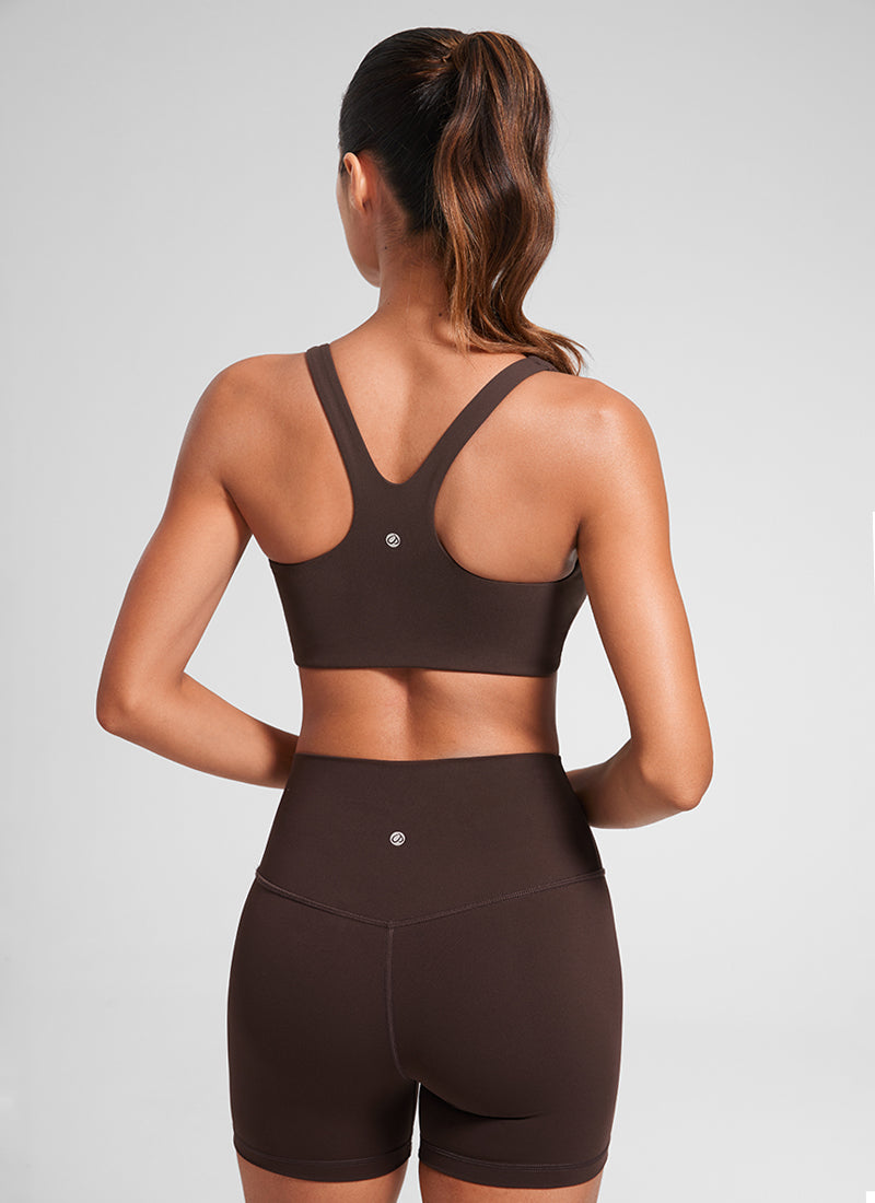 CRZ YOGA Pambabae Butterlift Dobleng Linya ng Square Neck Yoga Sports Bra Hot Fudge Brown