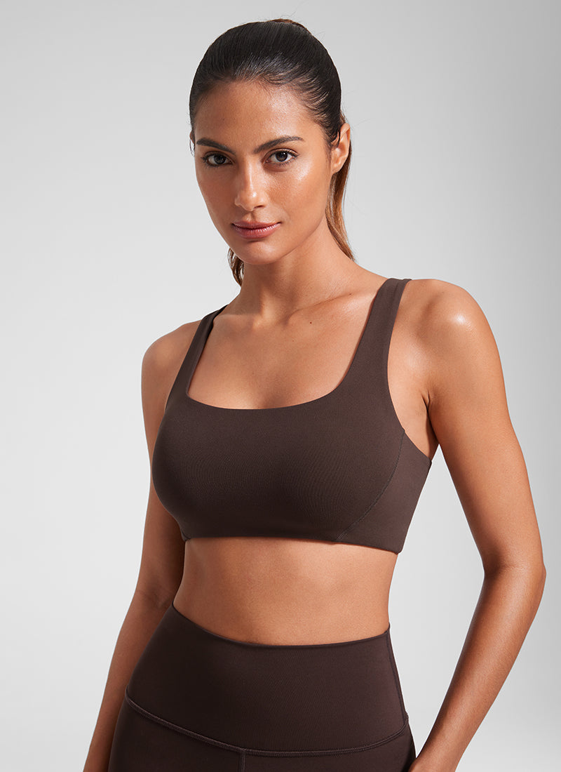 CRZ YOGA Pambabae Butterlift Dobleng Linya ng Square Neck Yoga Sports Bra Hot Fudge Brown