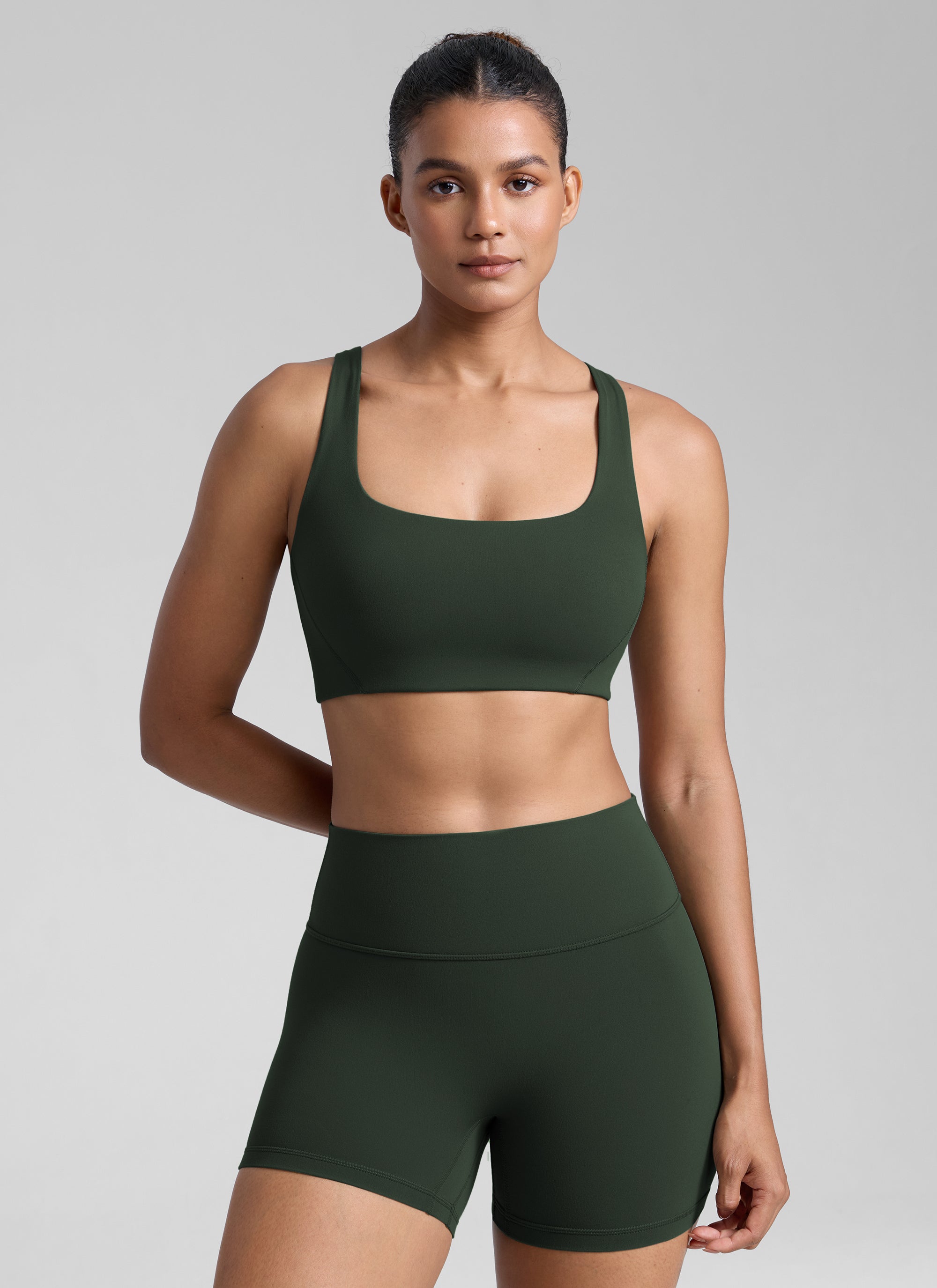 CRZ YOGA Pambabae Butterlift Dobleng Linya ng Square Neck Yoga Sports Bra Legend Green