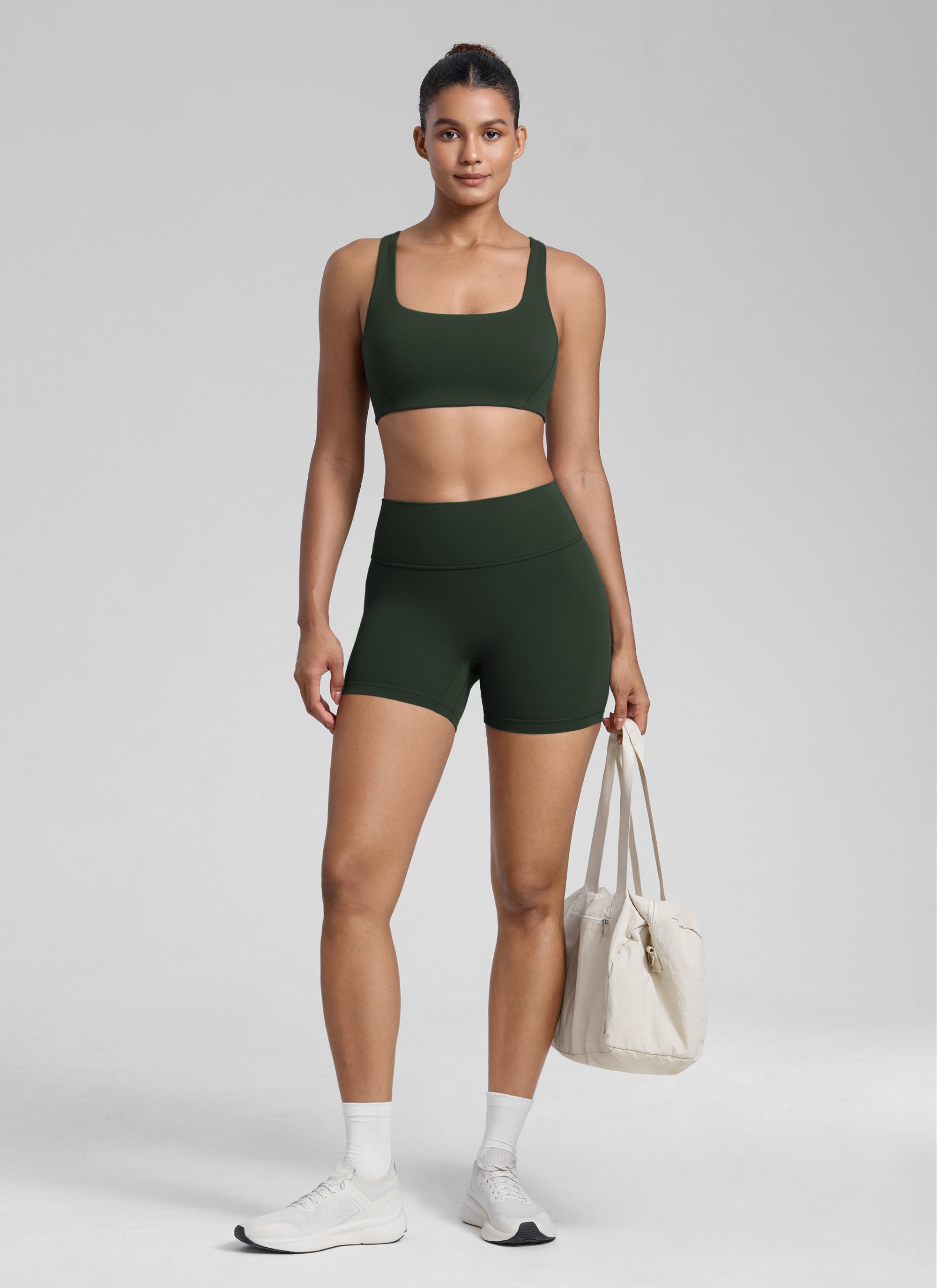 CRZ YOGA Pambabae Butterlift Dobleng Linya ng Square Neck Yoga Sports Bra Legend Green