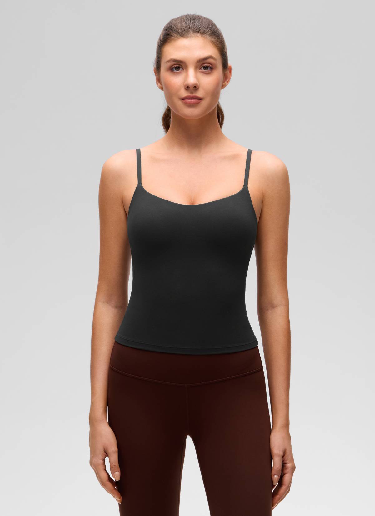 CRZ YOGA Pambabae Butterluxe Yoga U Back Waist Length Built-in Bra Tank Black