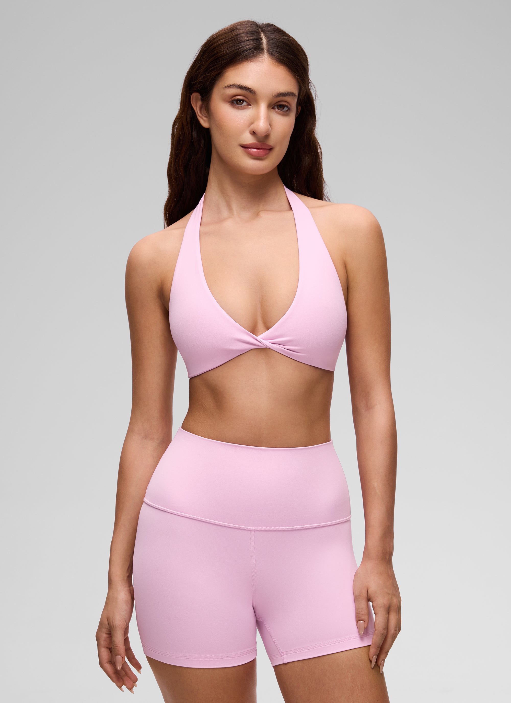 CRZ YOGA Pambabae Butterluxe Yoga V Neck Crop Double Lined Sports Bra Vita Pink