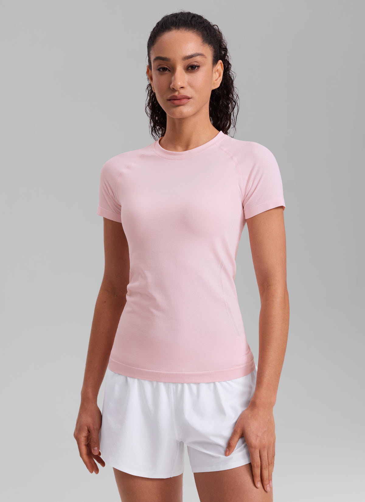 Mga Klasikong Fit na Damit Pang-Pampatakbo ng CRZ YOGA para sa Kababaihan Seamless Maikling Manggas na Strawberry Pink