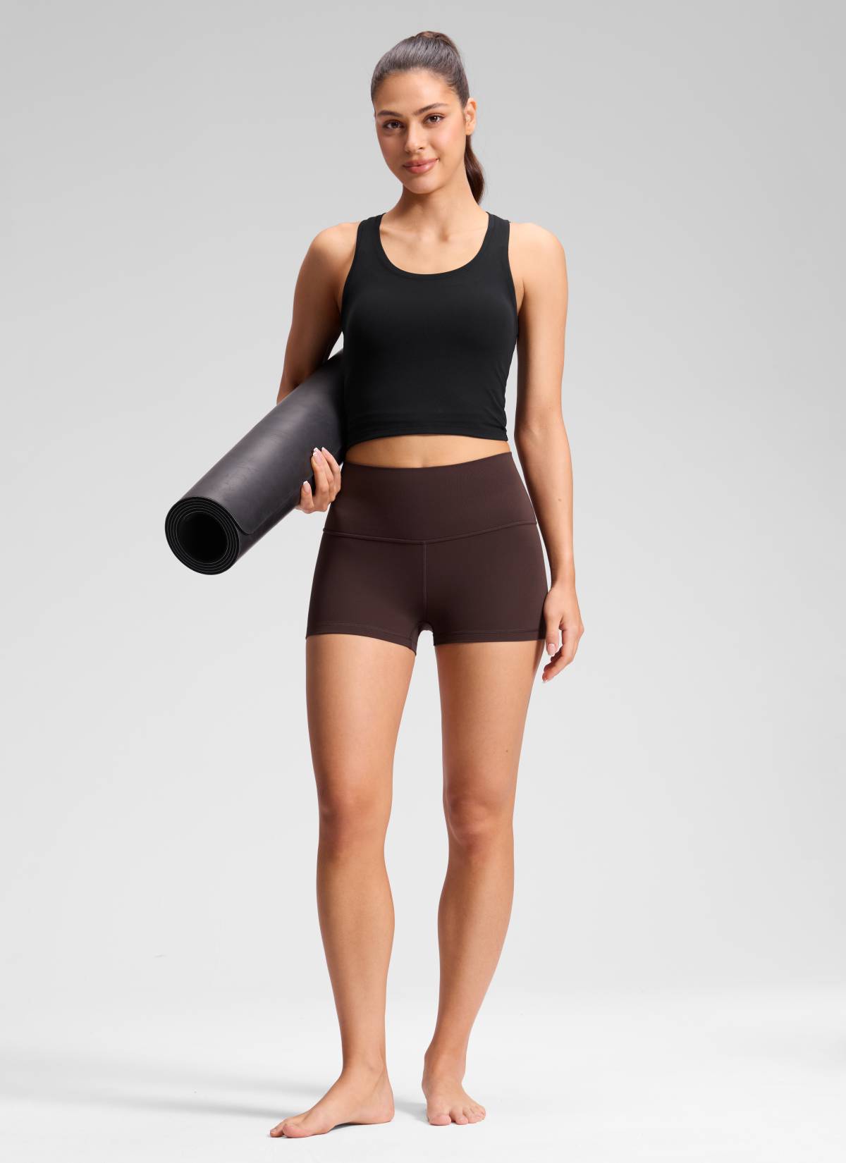 CRZ YOGA Women's Yoga High Rise Booty Butterluxe Biker Shorts 2.5'' Hot Fudge Brown