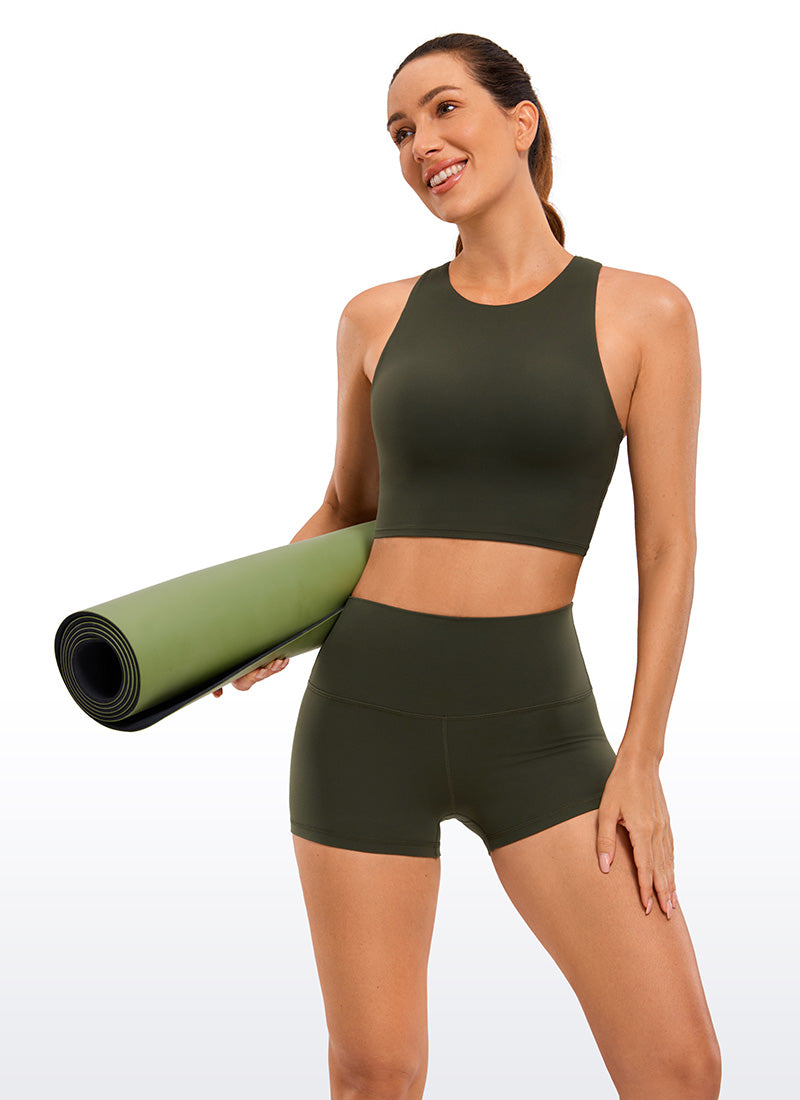CRZ YOGA Pambabaeng Yoga Mataas na Puwet Butterluxe Biker Shorts 2.5'' Olive Green