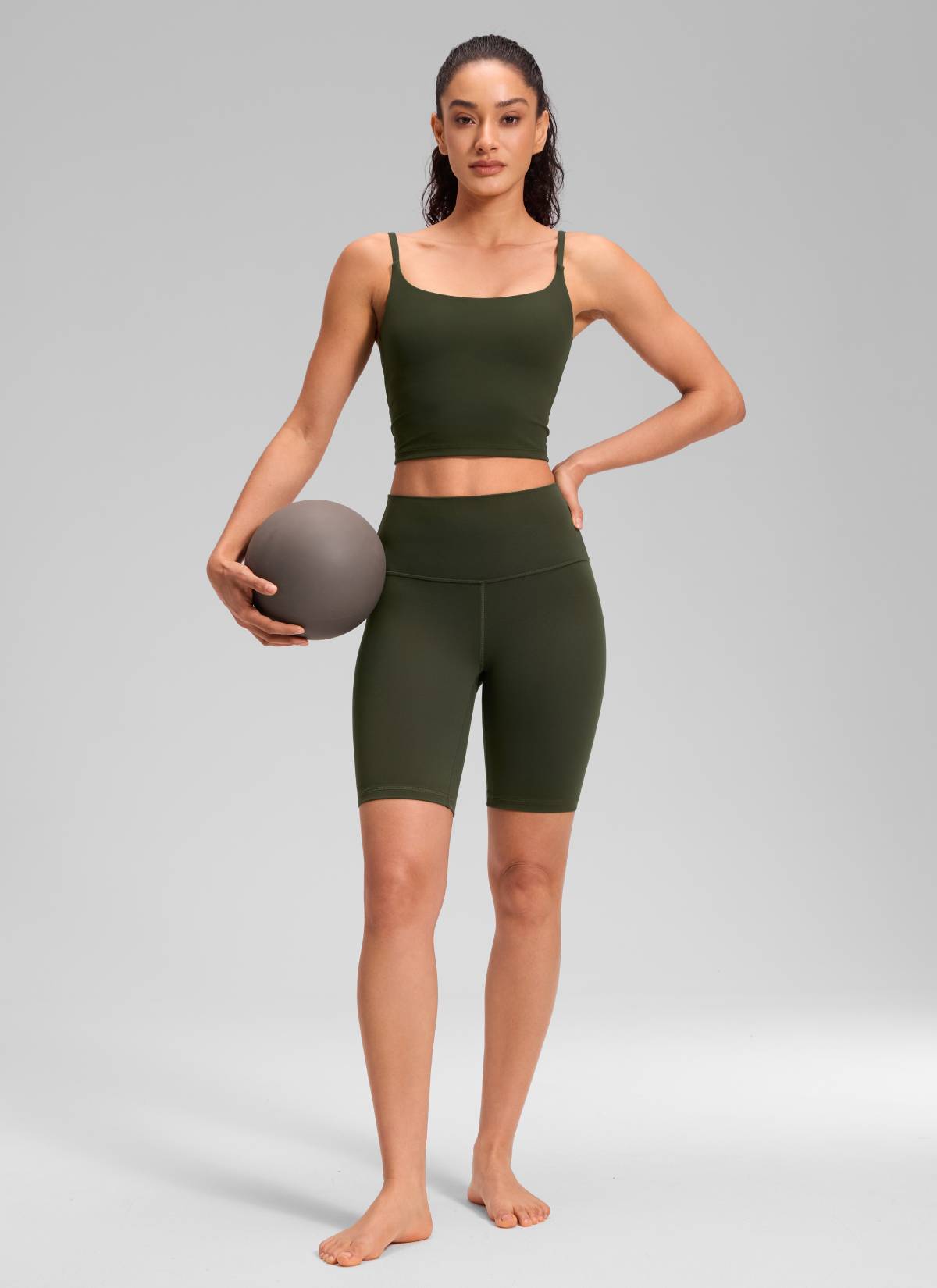 CRZ YOGA Mataas na Lugar ng Yoga para sa Kababaihan Butterluxe Mahabang Biker Shorts 8'' Olive Green