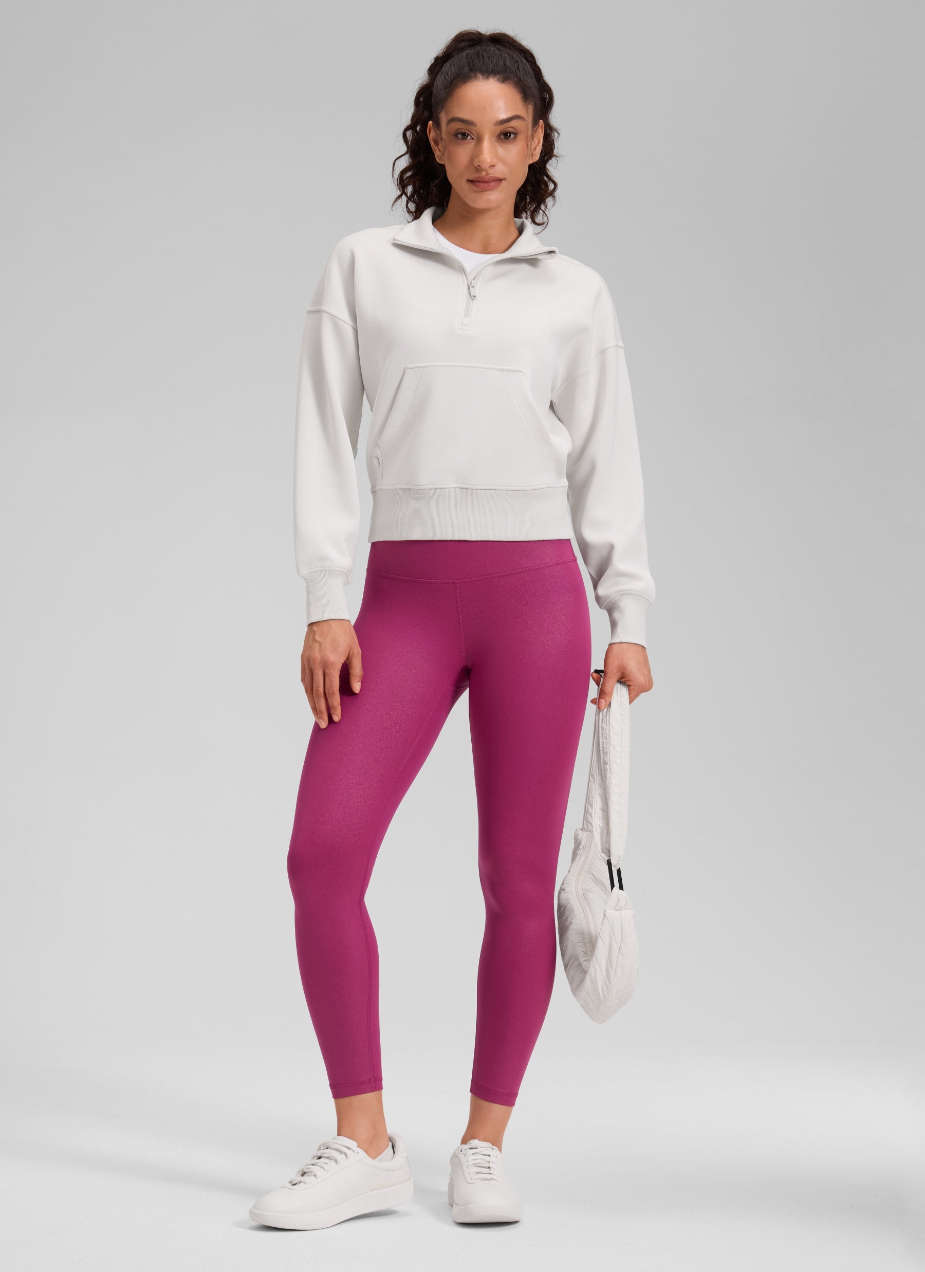 CRZ YOGA Babae Butterluxe Matte na Pekeng Leather na Leggings na 25'' Magenta Purple na Klasikong Disenyo