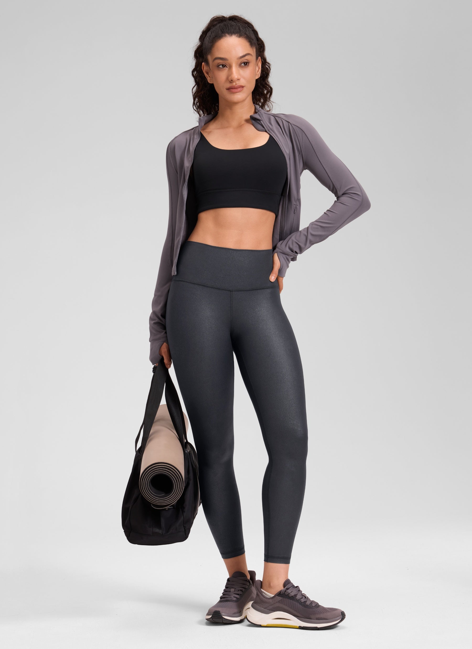 CRZ YOGA Babae Butterluxe Matte Faux Leather Leggings na 25'' Mahiwagang Kulay Abo na Disenyo ng Foil