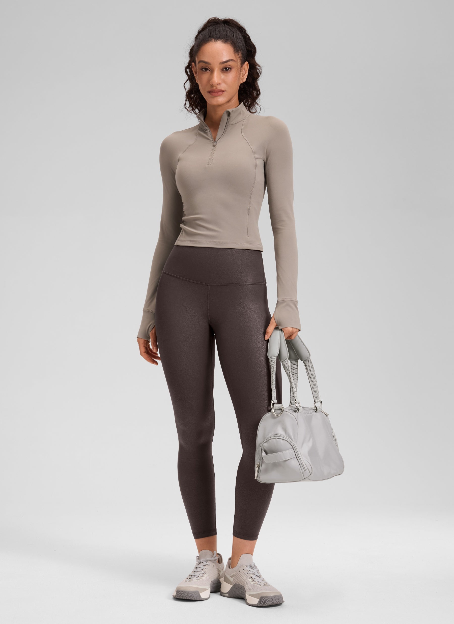 CRZ YOGA Babae Butterluxe Matte na Pekeng Leather na Leggings na may 25'' Hot Fudge Brown Foil na Disenyo