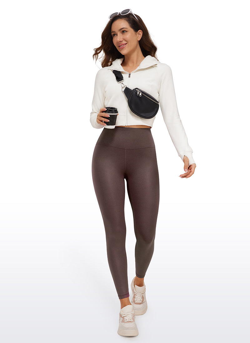 CRZ YOGA Babae Butterluxe Matte na Pekeng Leather na Leggings na 25'' Taupe Classic na Disenyo