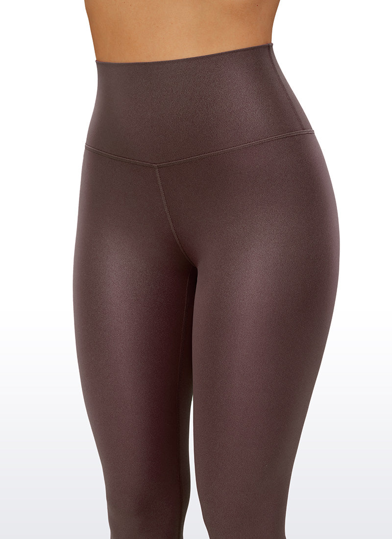 CRZ YOGA Babae Butterluxe Matte na Pekeng Leather na Leggings na 25'' Taupe Classic na Disenyo
