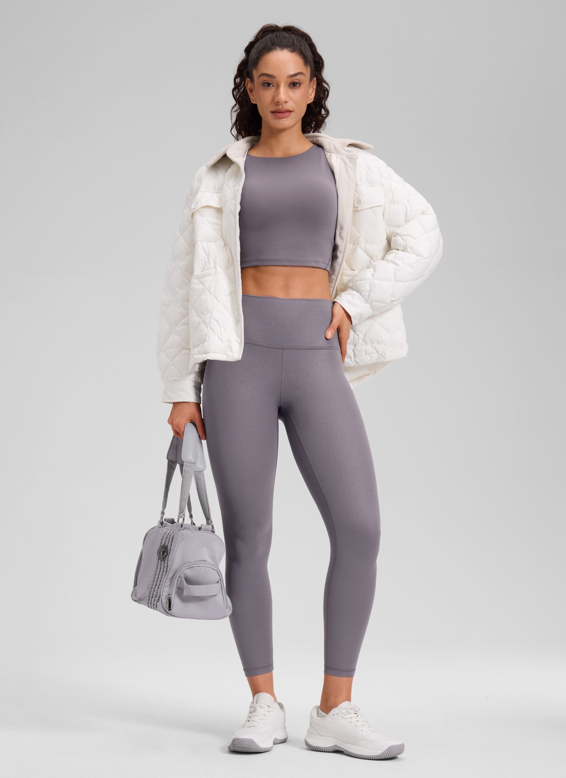 CRZ YOGA Babae Butterluxe Matte na Pekeng Leather na Leggings na 25'' Tornado Grey na Klasikong Disenyo