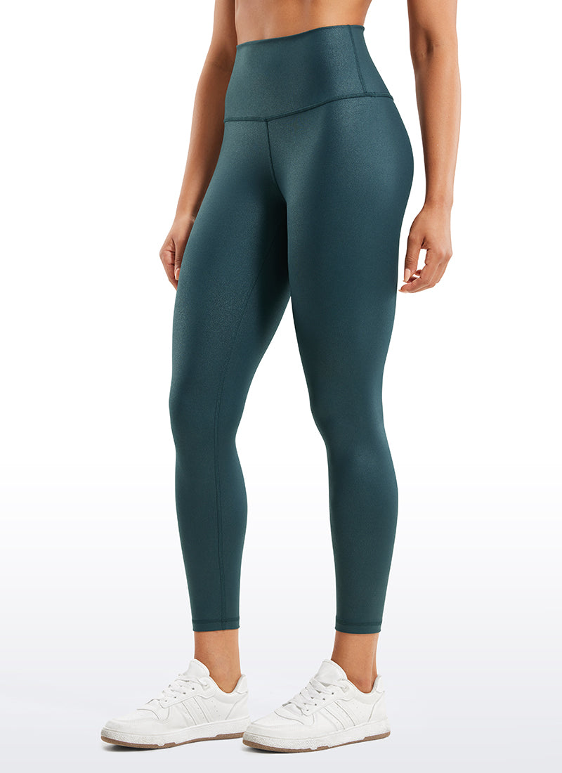 CRZ YOGA Babae Butterluxe Matte na Pekeng Leather na Leggings na 25'' Forest Dark Green Foil na Disenyo