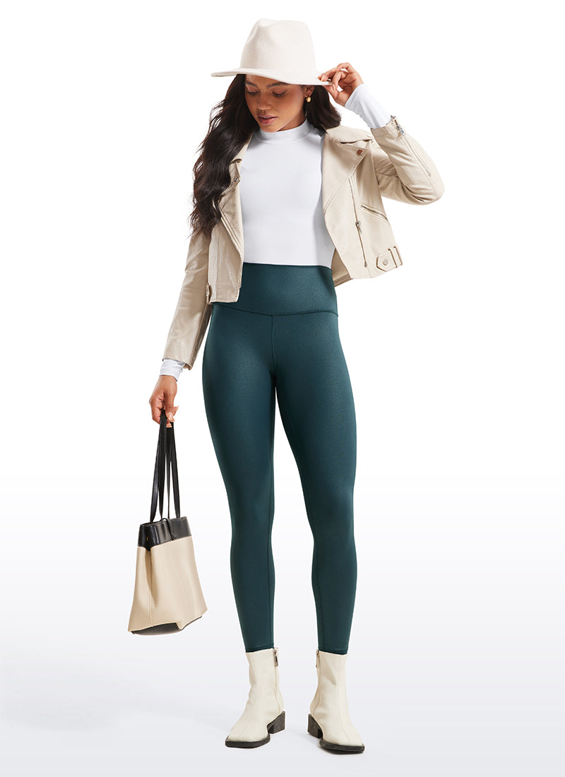 CRZ YOGA Babae Butterluxe Matte na Pekeng Leather na Leggings na 25'' Forest Dark Green Foil na Disenyo