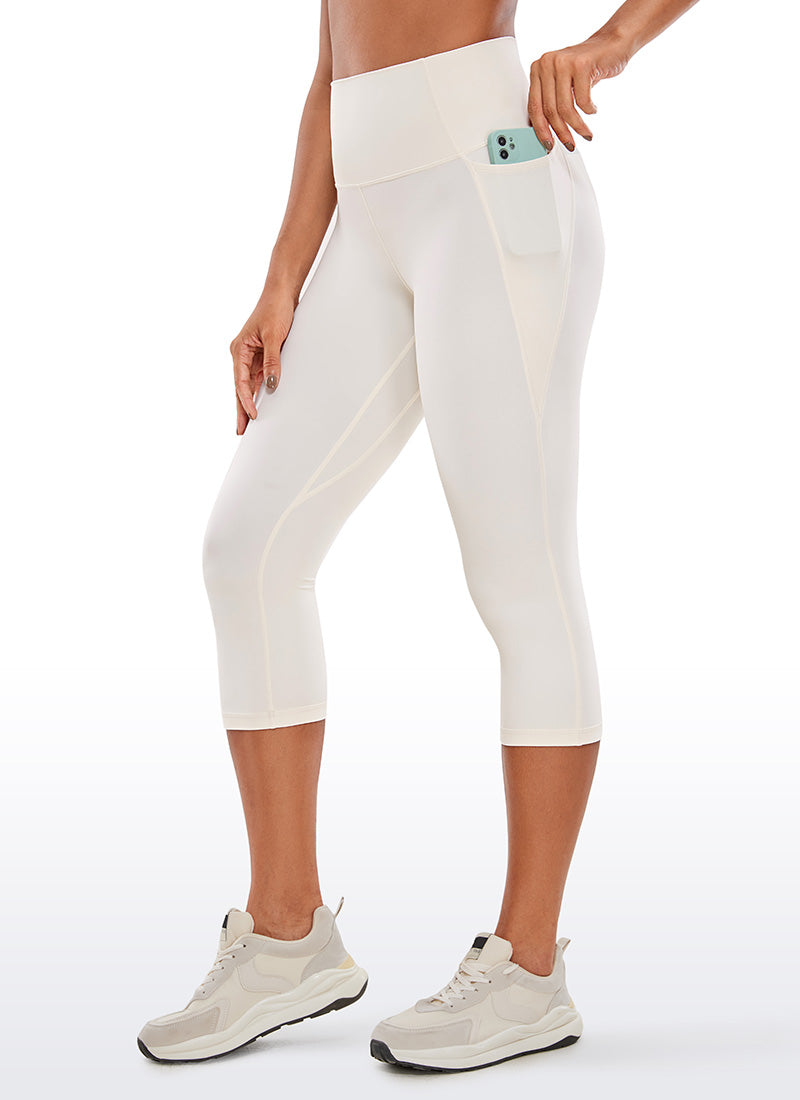 CRZ YOGA Pambabae Butterluxe Capri Leggings na may Mataas na Baywang na may Bulsa, 19'' na Puting Aprikot