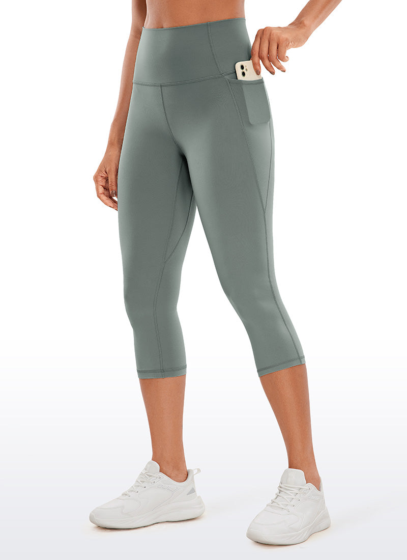 CRZ YOGA Pambabae Butterluxe Mga Capri Leggings na may Mataas na Baywang na may Bulsa, 19'' na Kulay Abo at Sage