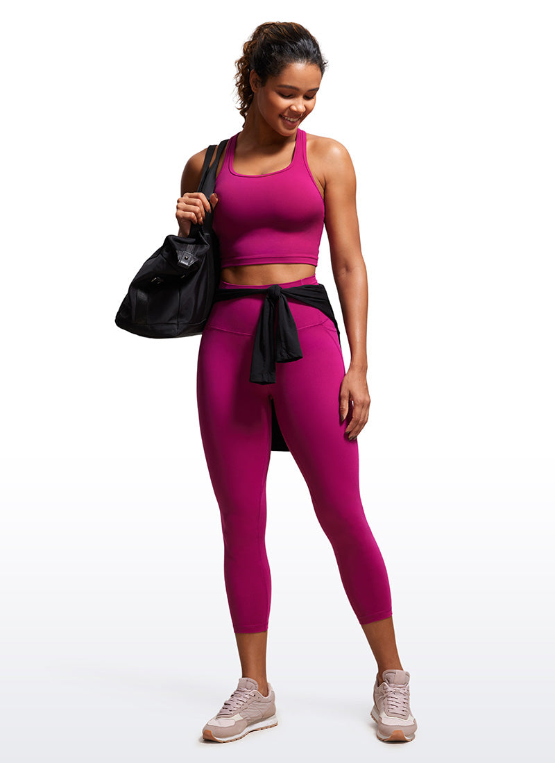 CRZ YOGA Pambabae Butterluxe Mga Capri Leggings na may Mataas na Baywang na may Bulsa, 23'' Magenta Purple