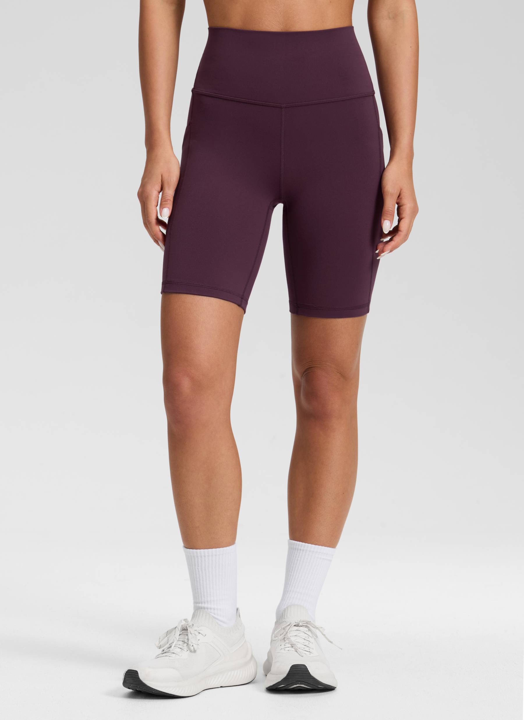 CRZ YOGA Women's Yoga High Rise Biker Butterluxe Pockets Shorts 8'' Deep Purple