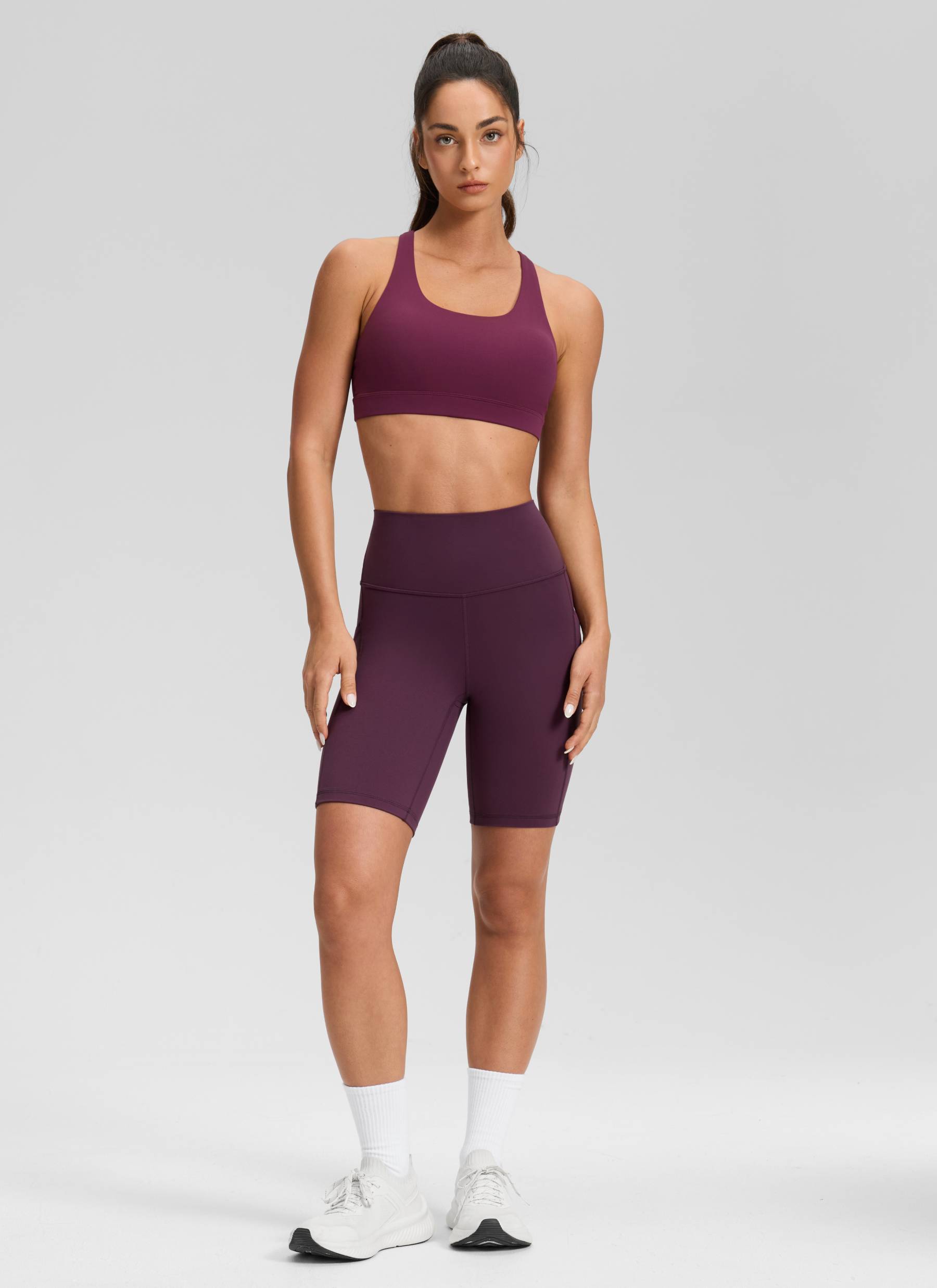 CRZ YOGA Women's Yoga High Rise Biker Butterluxe Pockets Shorts 8'' Deep Purple