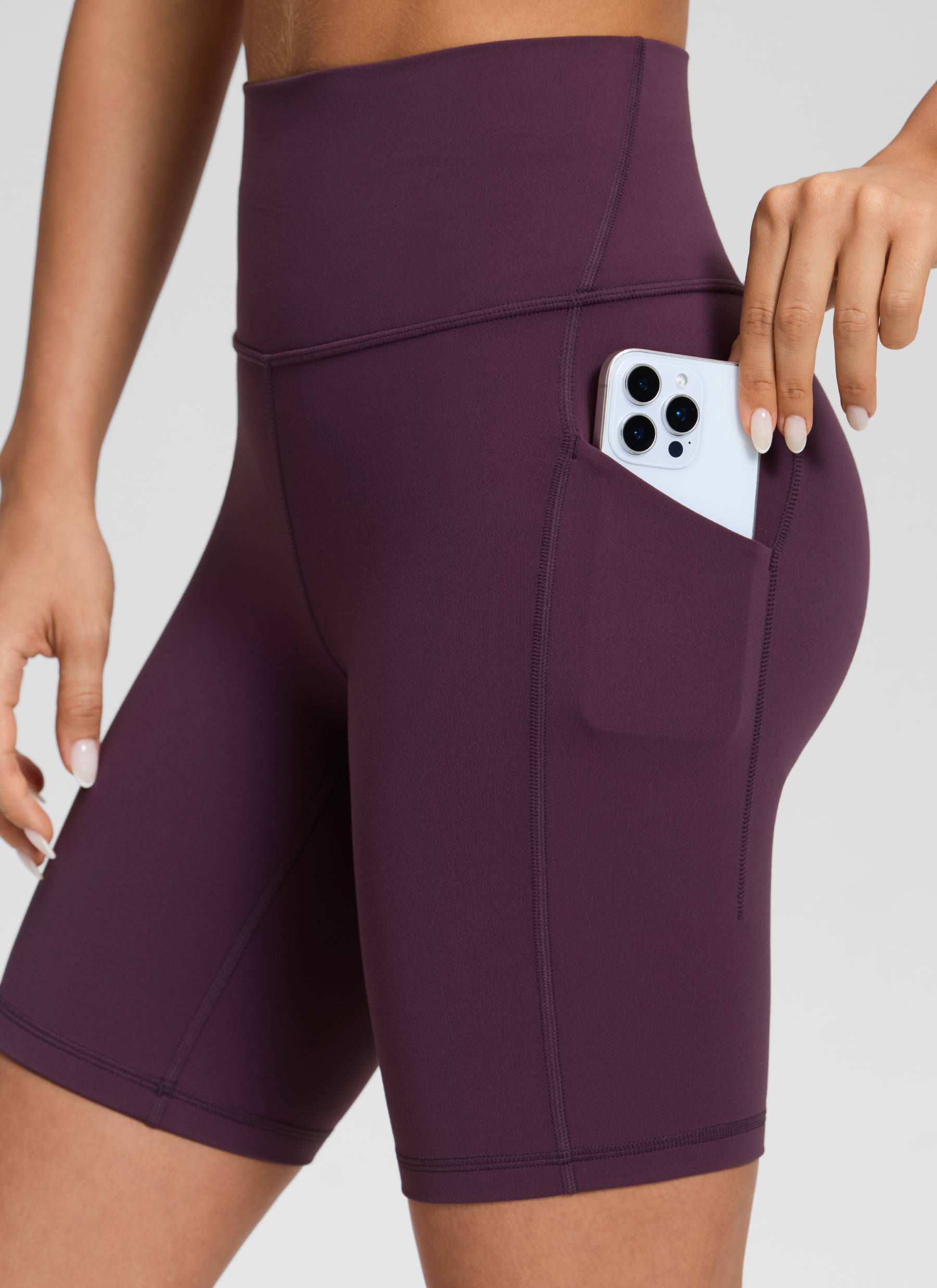 CRZ YOGA Women's Yoga High Rise Biker Butterluxe Pockets Shorts 8'' Deep Purple