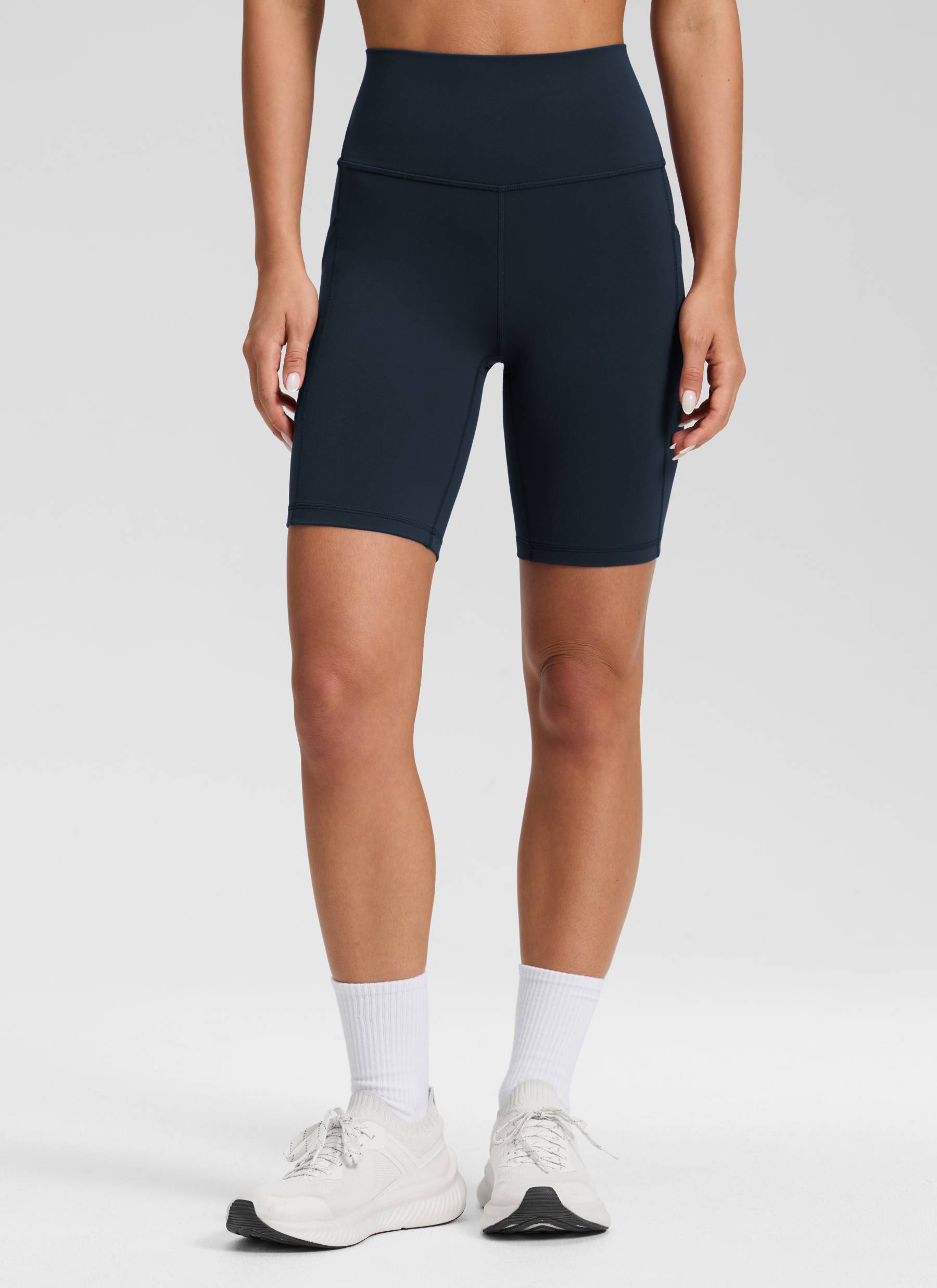 CRZ YOGA Women's Yoga High Rise Biker Butterluxe Pockets Shorts 8'' True Navy