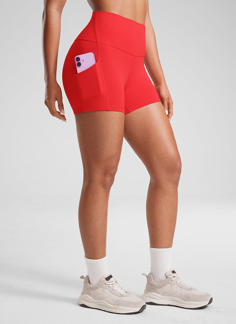 CRZ YOGA Pambabaeng Yoga High Rise Biker Butterluxe Shorts na may Bulsa 3'' Madilim na Pula