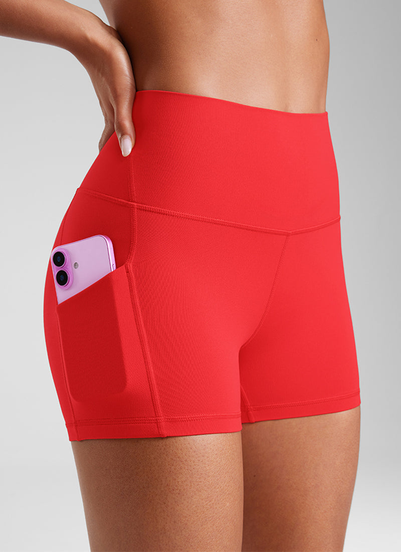 CRZ YOGA Pambabaeng Yoga High Rise Biker Butterluxe Shorts na may Bulsa 3'' Madilim na Pula