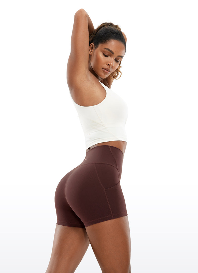 CRZ YOGA Pambabaeng Yoga High Rise Biker Butterluxe Shorts na may Bulsa 3'' Taupe
