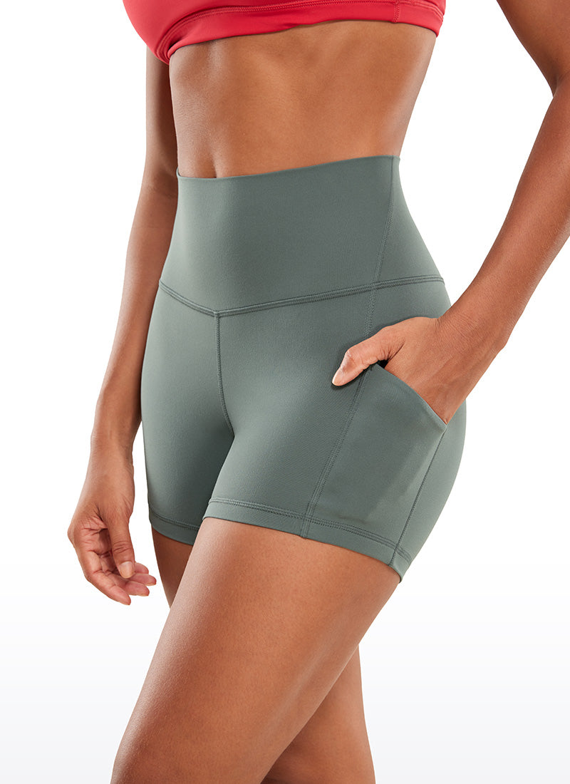 CRZ YOGA Pambabaeng Yoga High Rise Biker Butterluxe Shorts na may Bulsa 3'' Kulay Abo Sage