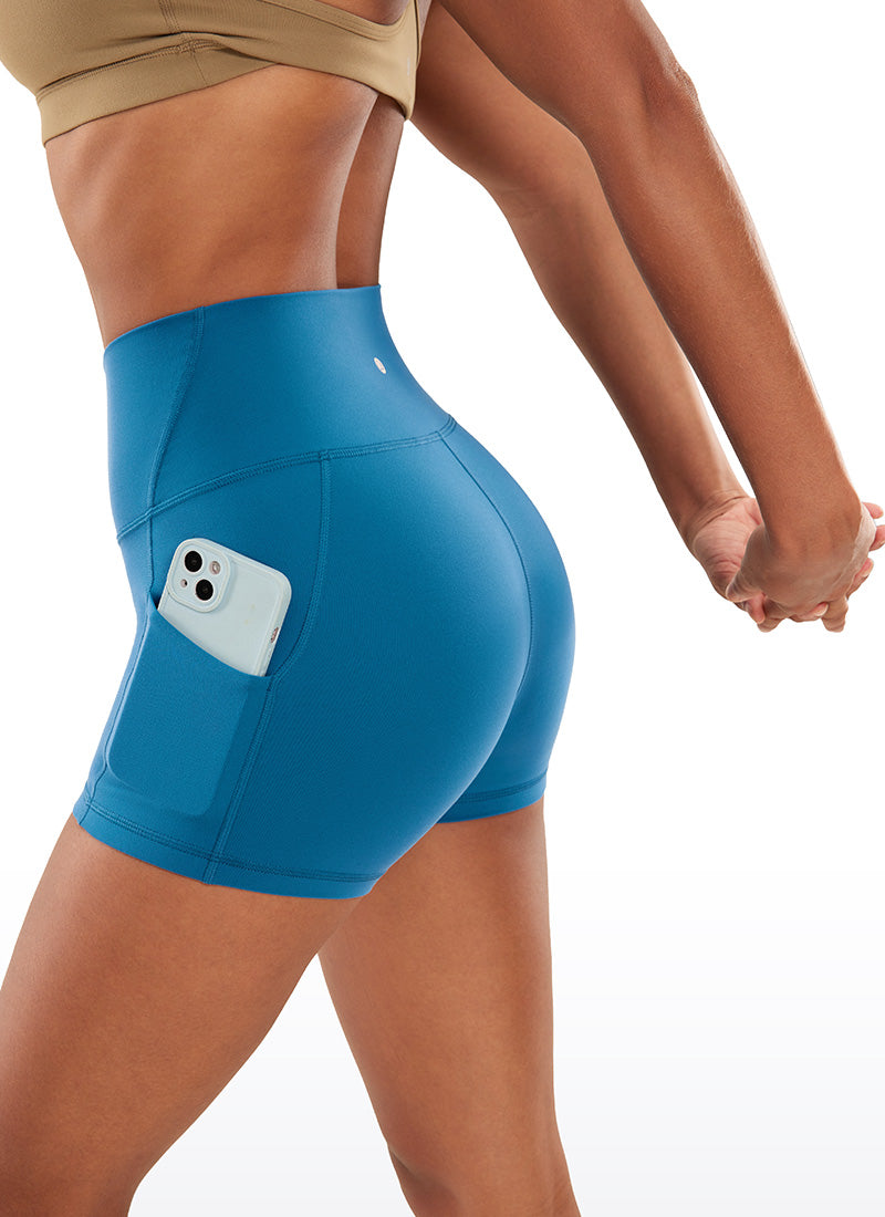 CRZ YOGA Pambabaeng Yoga High Rise Biker Butterluxe Shorts na may Bulsa 3'' Super-sonic Blue
