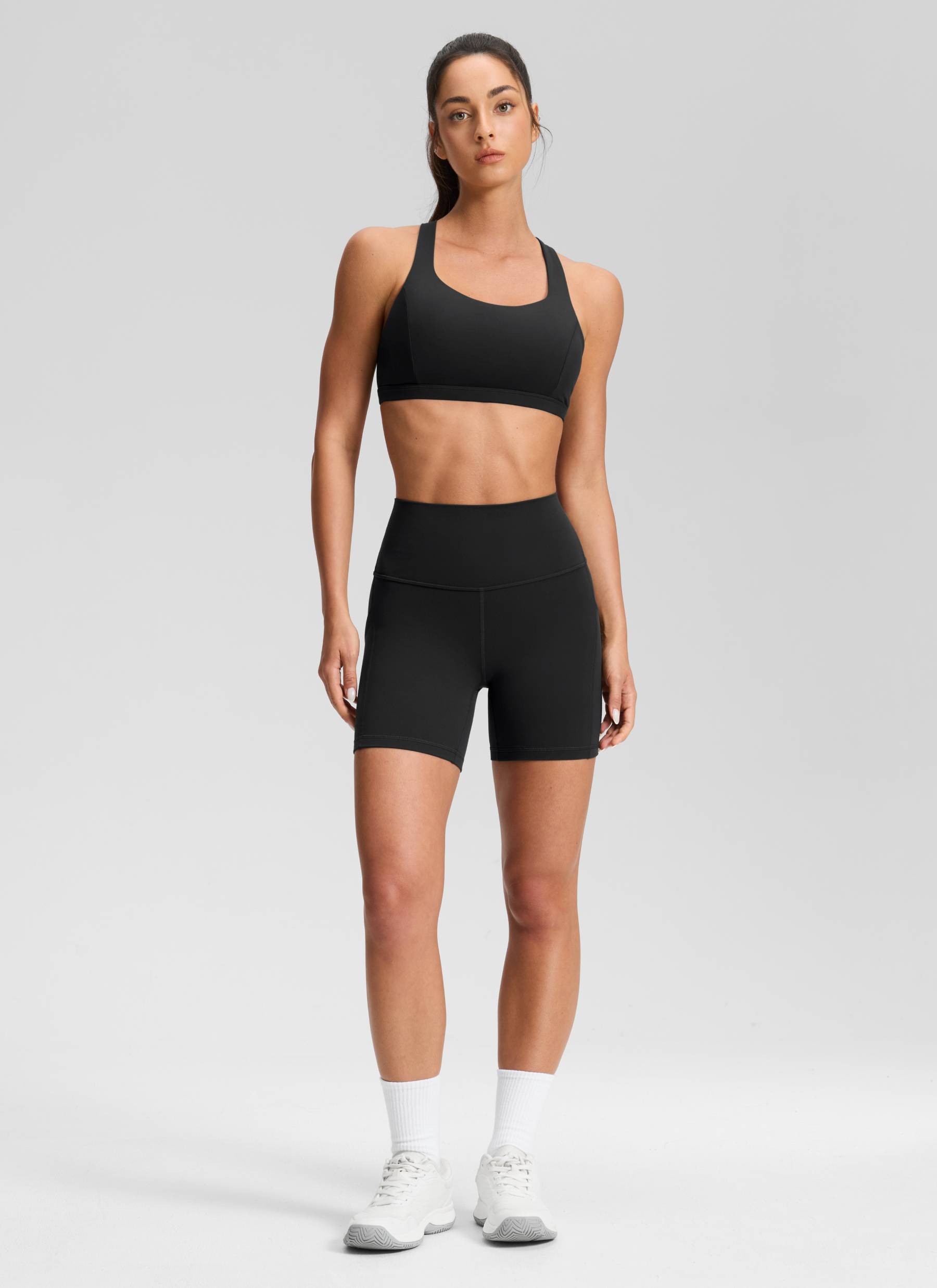 CRZ YOGA Pambabaeng Yoga High Rise Biker Butterluxe Shorts na may Bulsa 5'' Itim