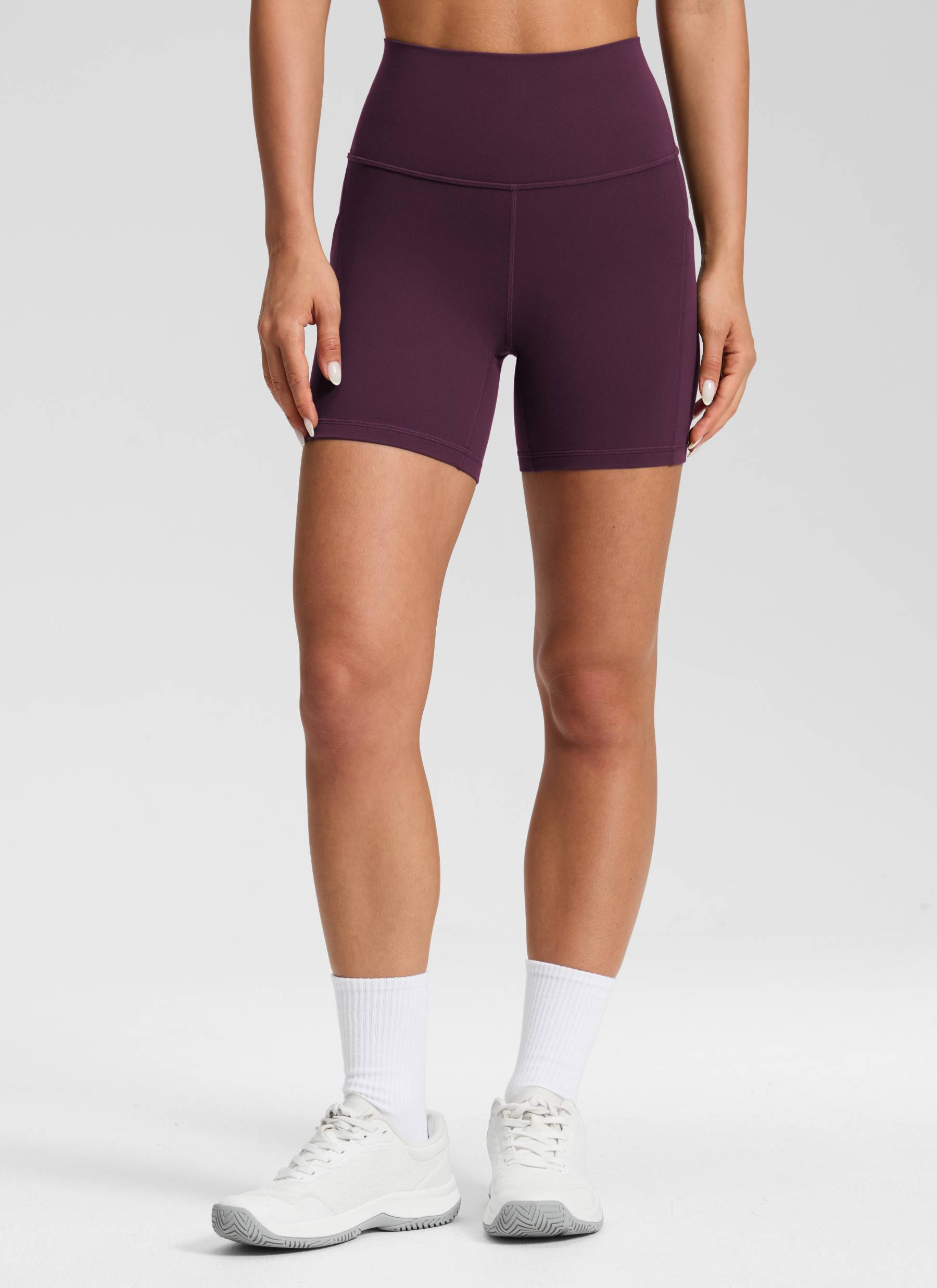 CRZ YOGA Pambabaeng Yoga High Rise Biker Butterluxe Shorts na may Bulsa na 5'' Malalim na Lila