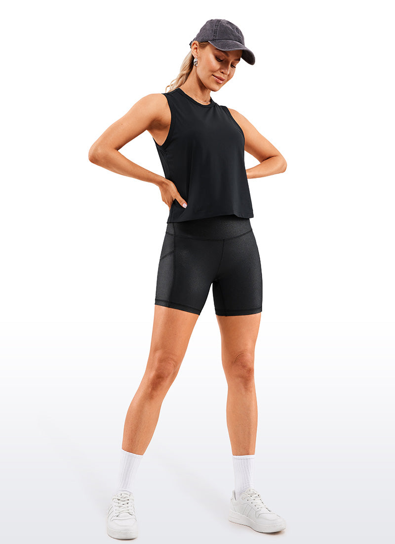 CRZ YOGA Pambabaeng Yoga High Rise Biker Butterluxe Shorts na may Bulsa 5'' Itim Klasikong Katad