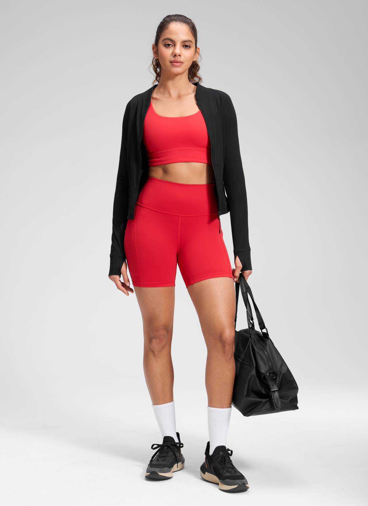 CRZ YOGA Pambabaeng Yoga High Rise Biker Butterluxe Shorts na may Bulsa 5'' Aurora Red