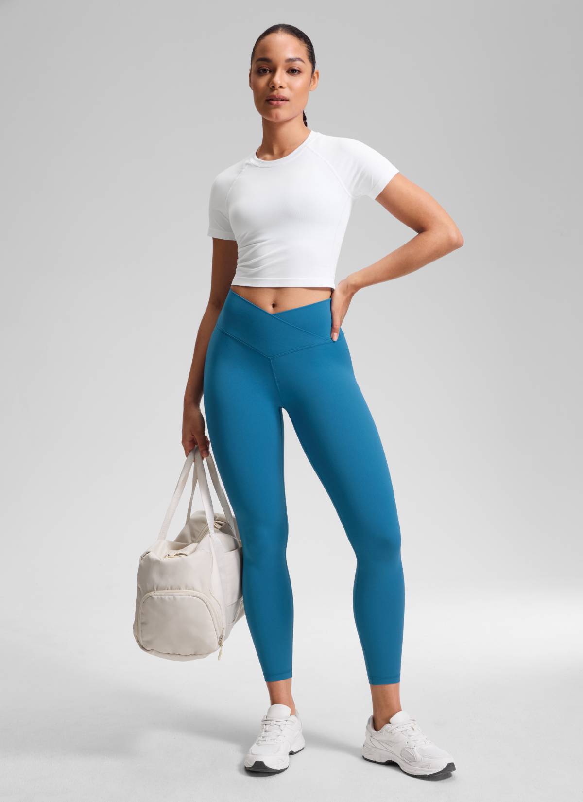 CRZ YOGA Mataas na Sapatos para sa Kababaihan Butterluxe Yoga Leggings 25'' V Cross Waist Super-sonic Blue