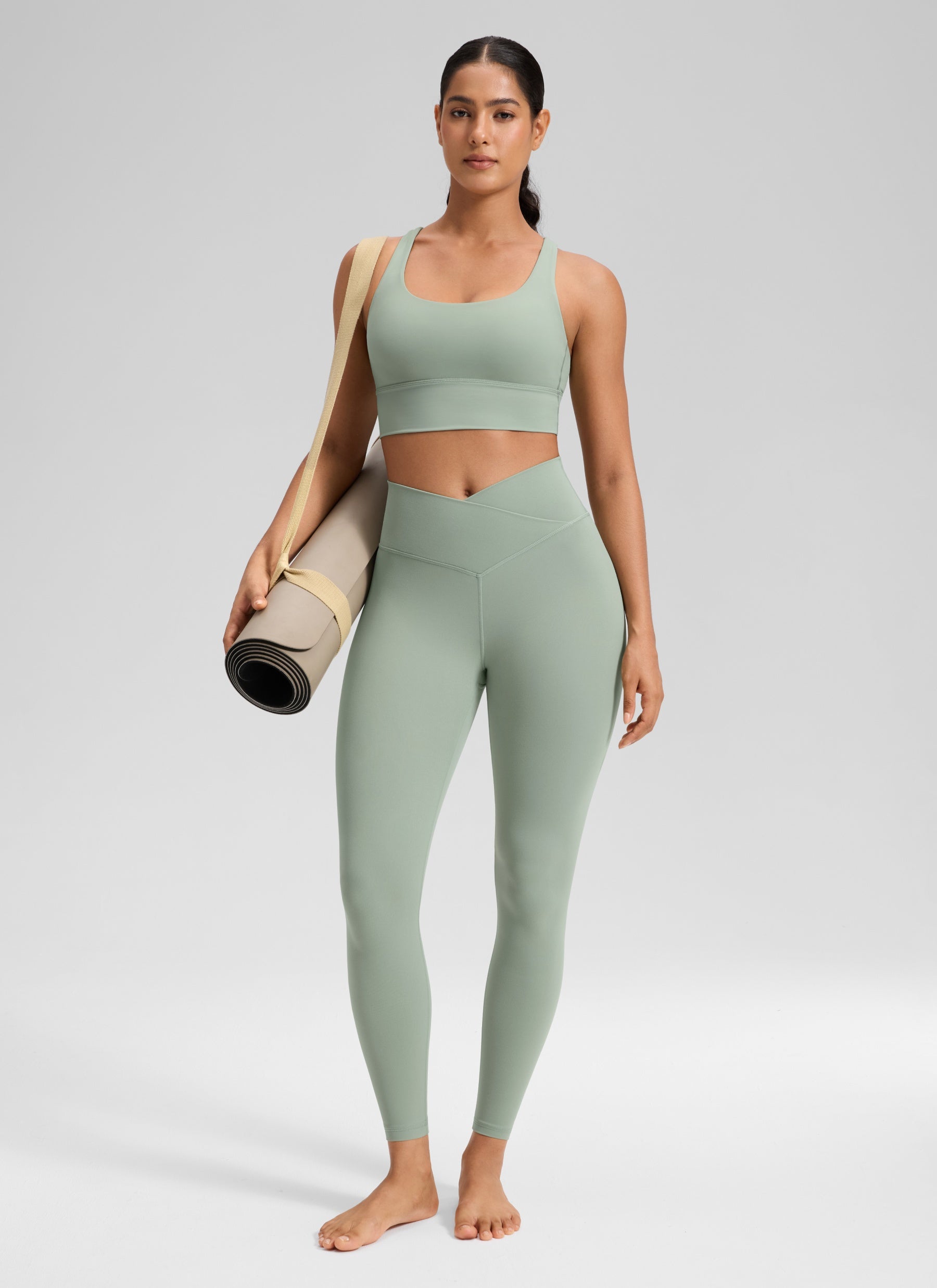 CRZ YOGA Mataas na Sapatos para sa Kababaihan Butterluxe Yoga Leggings 25'' V Cross Waist Green Palm Court