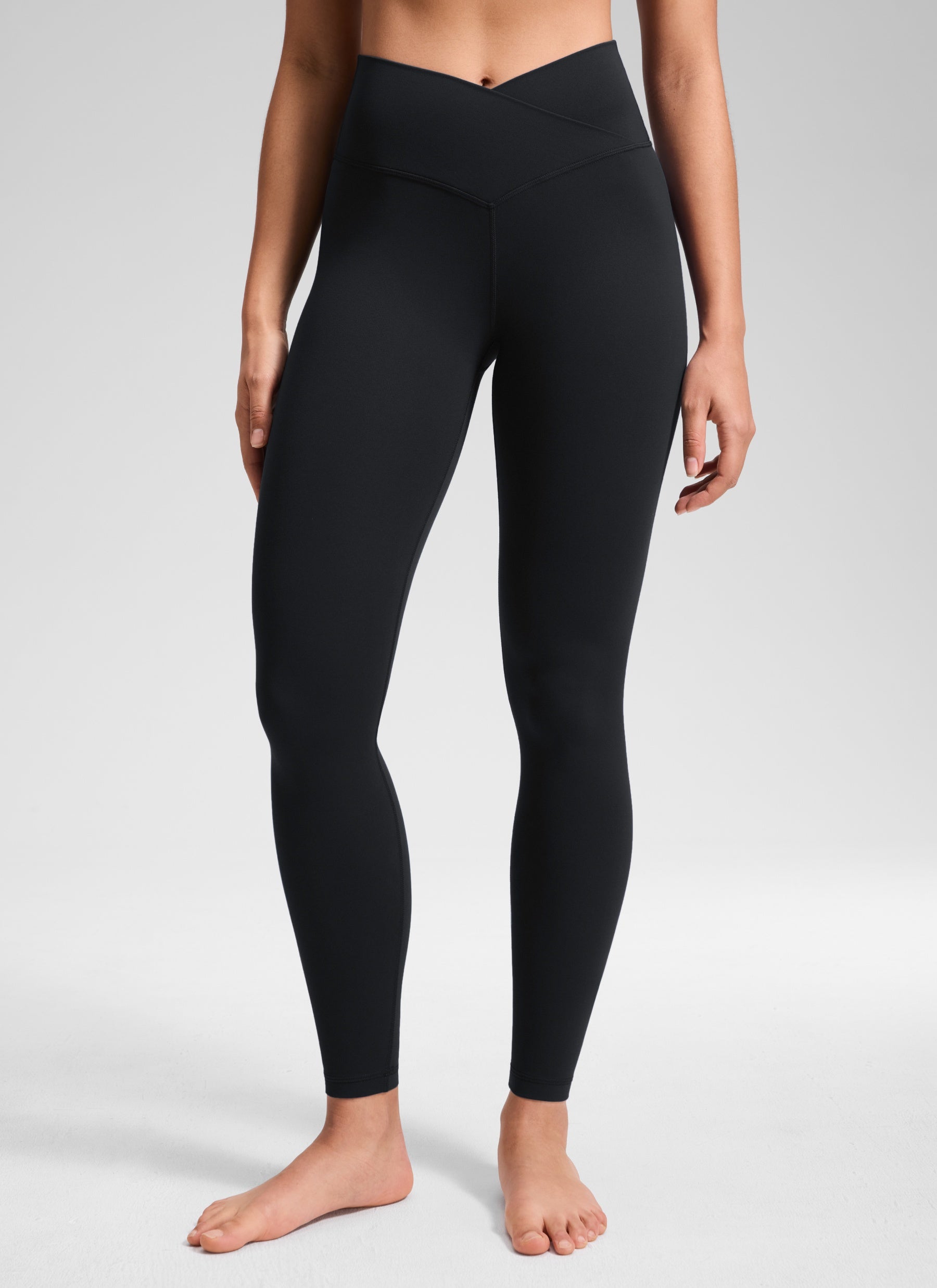 CRZ YOGA Women's High Rise Butterluxe Yoga Leggings 28'' V Cross Waist Black