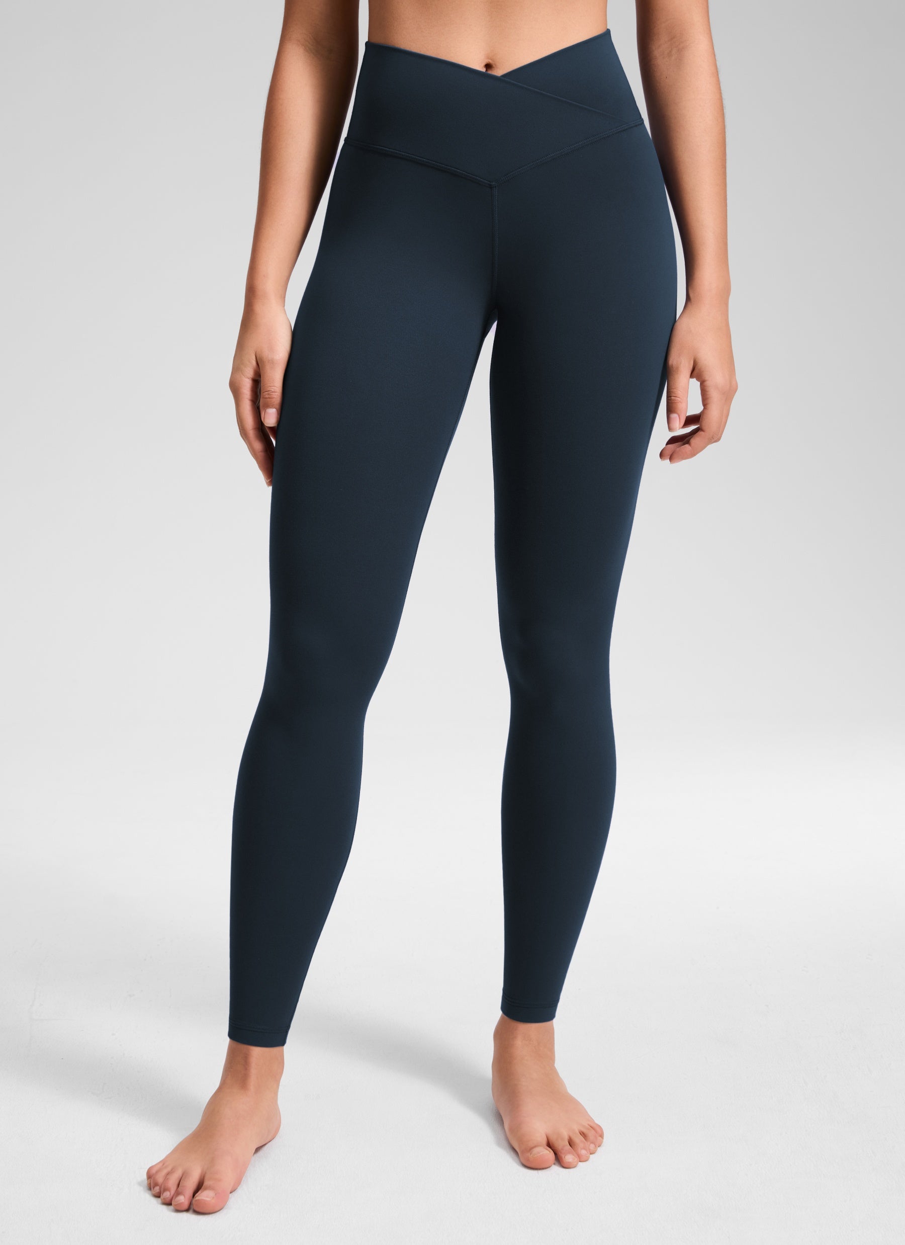 CRZ YOGA Women's High Rise Butterluxe Yoga Leggings 28'' V Cross Waist True Navy