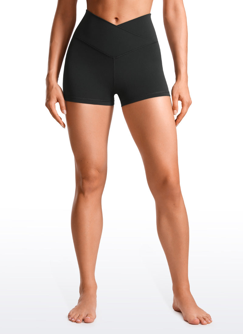 CRZ YOGA Mataas na Sapatos para sa Kababaihan Butterluxe V Cross Waist Biker Shorts 3'' Itim