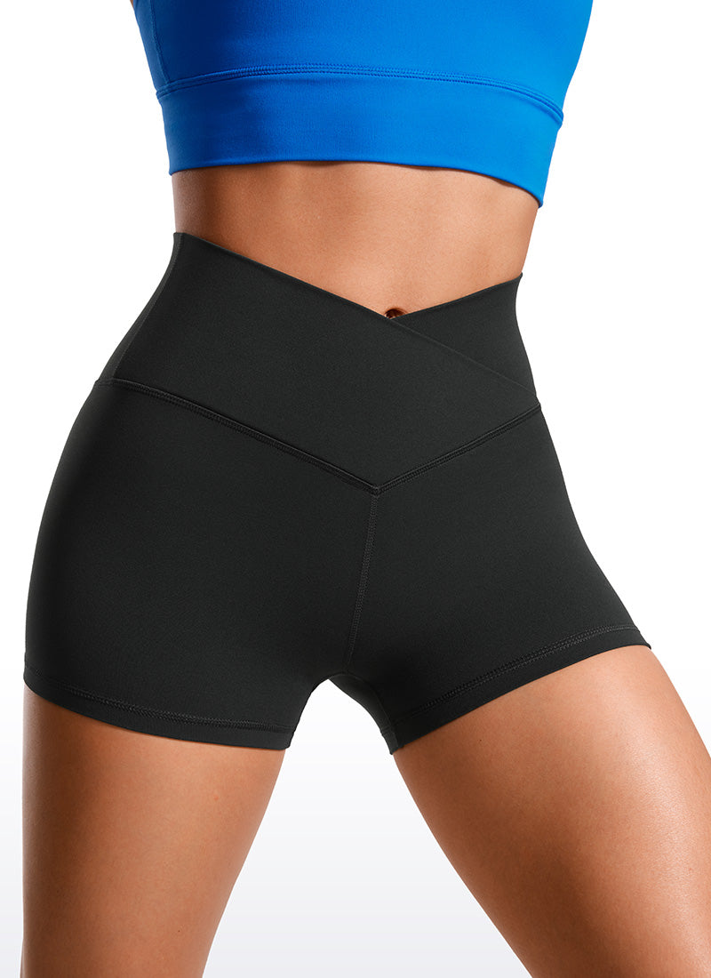 CRZ YOGA Mataas na Sapatos para sa Kababaihan Butterluxe V Cross Waist Biker Shorts 3'' Itim
