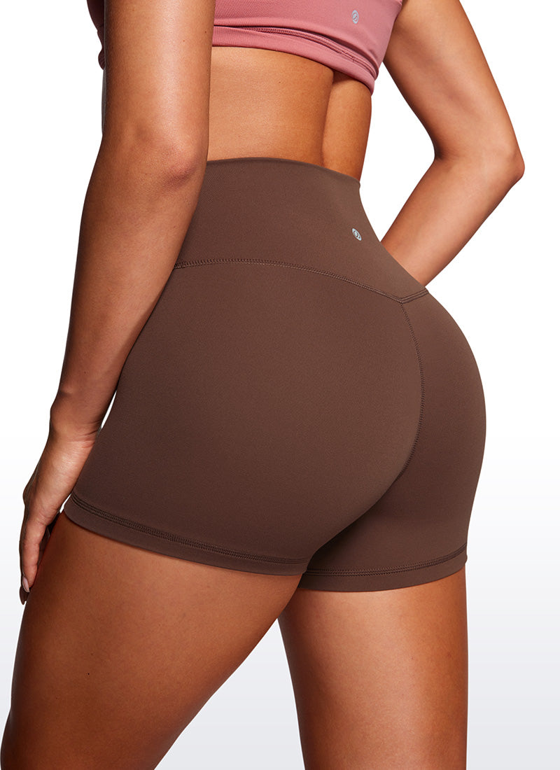 CRZ YOGA Mataas na Sapatos para sa Kababaihan Butterluxe V Cross Waist Biker Shorts 3'' Kape Kayumanggi