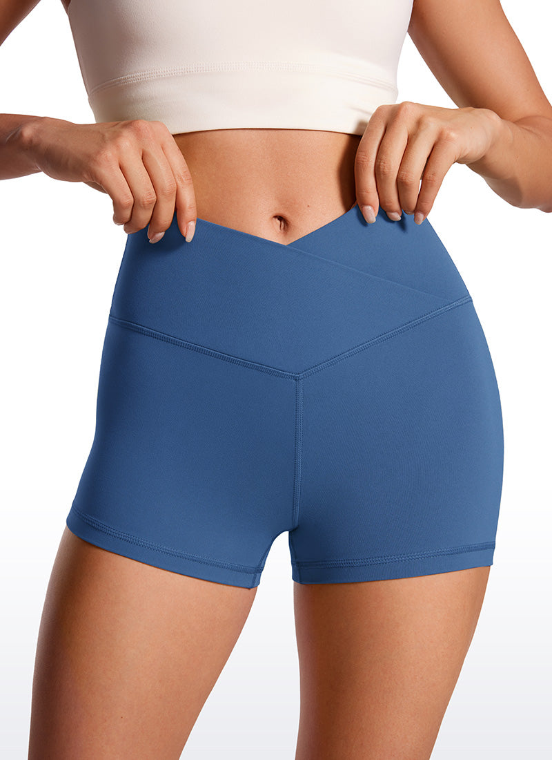 CRZ YOGA Mataas na Sapatos para sa Kababaihan Butterluxe V Cross Waist Biker Shorts 3'' Pitch Blue