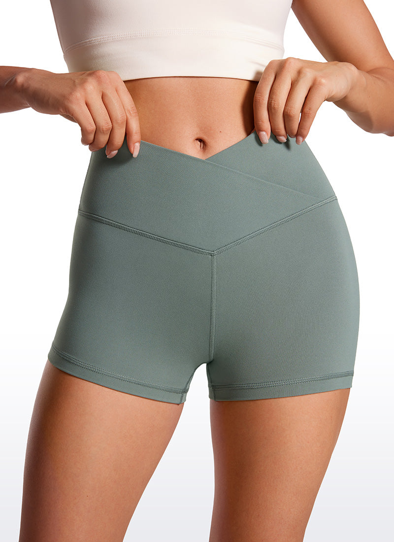 CRZ YOGA Mataas na Sapatos para sa Kababaihan Butterluxe V Cross Waist Biker Shorts 3'' Grey Sage