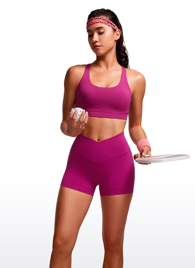 CRZ YOGA Mataas na Sapatos para sa Kababaihan Butterluxe V Cross Waist Biker Shorts 3'' Magenta Purple