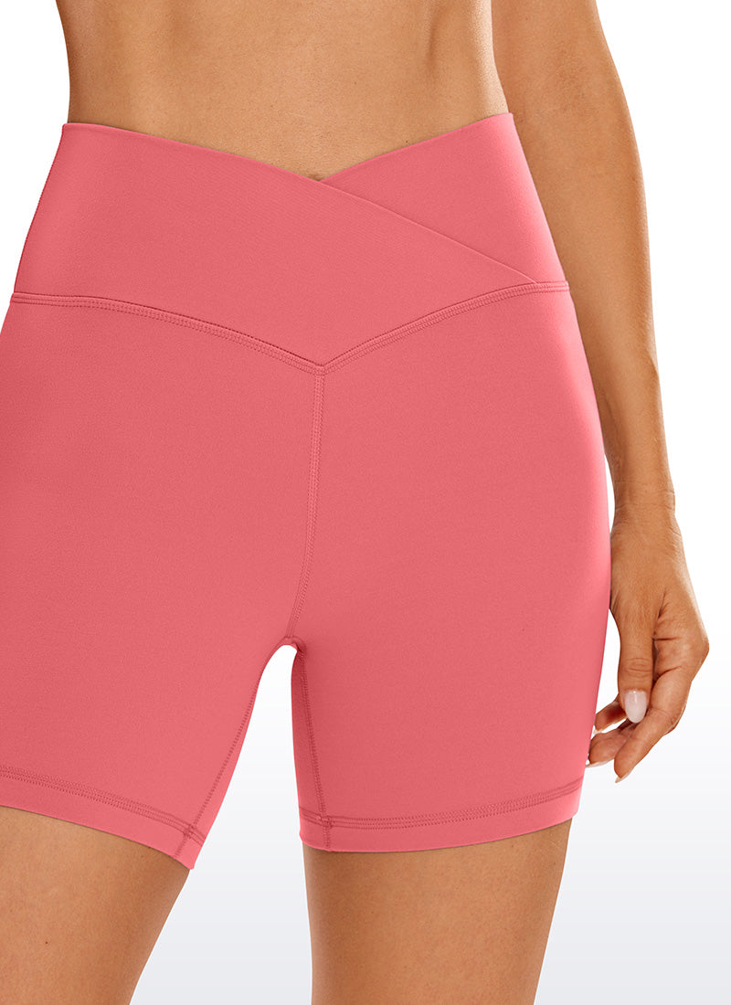 CRZ YOGA Mataas na Sapatos para sa Kababaihan Butterluxe V Cross Waist Biker Shorts 5'' Raspberry Sorbet
