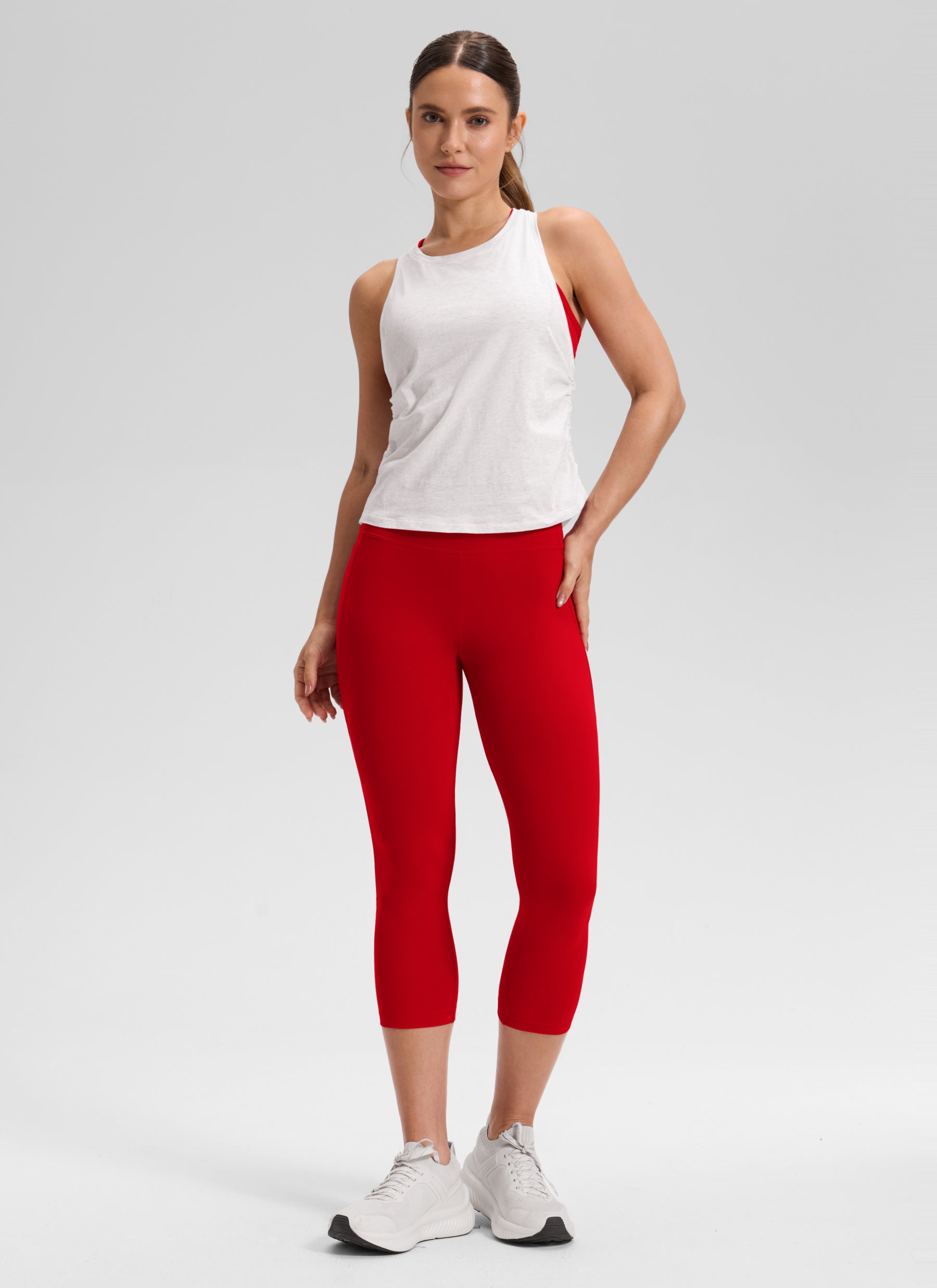 CRZ YOGA Mataas na Lugar ng Yoga para sa Kababaihan Butterluxe Capri na may Bulsa 21'' Pulang Sili